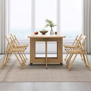 Ensemble table et chaises pliantes multifonctionnelles de petite taille en bois massif et métal pour usage hôtelier - Product Image 6