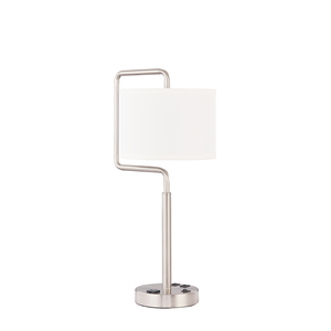 Modern Design Hotel Table <b>Lamp</b> USB Convenient Bedside Table Light with Outlet Fabric <b>Shade</b> Room Use Incandescent Bulbs - Product Image 4