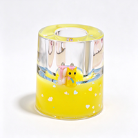Minuteur à sable liquide mignon avec figurine animale de dessin animé, pot à stylos à sable mouvant scintillant, organisateur de bureau, décoration, cadeau