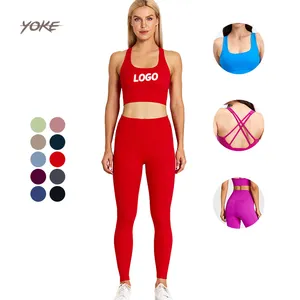 Yoke nueva moda cintura alta niñas ligero activo desgaste Yoga deporte conjunto elástico mujeres 4PC entrenamiento Yoga gimnasio Fitness conjuntos