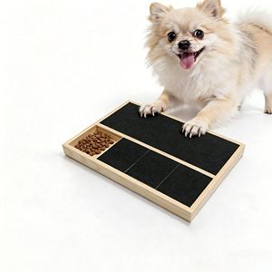 Wooden Pet <b>Scratching</b> Board With Food Tray <b>For</b> <b>Cats</b> And Dogs Durable Solid Wood Multi Compartment Design Natural Color - Product Image 1