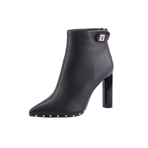 Bottines à talons hauts et épais à bout pointu pour femmes, nouvelle collection automne-hiver 2023, fines et polyvalentes, en velours - Product Image 6