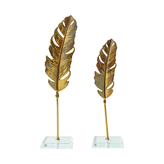 golden leafage Feather ginkgo leaf home decor piece tabletop metal trophy with crystal base ornaments