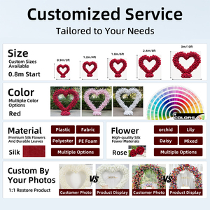 Arche de mariage romantique en forme de cœur avec roses rouges artificielles en soie pour la décoration de cérémonie en extérieur - Product Image 3