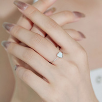 Net Red S925 Perak Murni Aussie Cincin Perak Opal Berbentuk Hati Sederhana