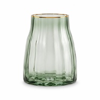 Vase de table moderne en verre côtelé vert avec bord doré, idéal pour la décoration florale du salon, des mariages et de la maison