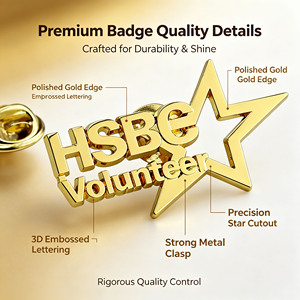 Insignia <span class=keywords><strong>de</strong></span> Metal Personalizada en Forma <span class=keywords><strong>de</strong></span> Estrella, Chapada en Oro, Logotipo 3D en Relieve, Esmalte Duro, Certificación ISO, Diseño Gratuito, MOQ Bajo, Regalo para Voluntarios, OEM - Product Image 3