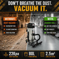 Aspirateur industriel 4500W 23Kpa 80L, filtre 2,5m², acier inoxydable pour la construction, CE, ChuangPai X80