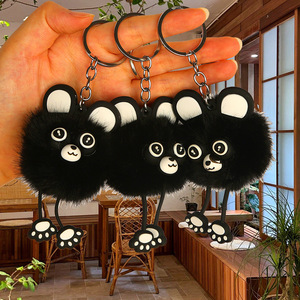 Lindo llavero de mapache negro de peluche, colgante 3D de dibujos animados de hilo suave, accesorio para bolso - Product Image 2