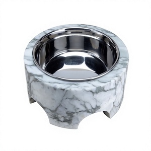 Bol à nourriture pour chien en acier et marbre, taille personnalisée, forme ronde, bol pour chien et chat à prix abordable - Product Image 1