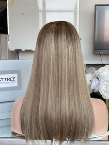 Lujo 100% europeo HD encaje superior pelucas judías Balayage color cabello humano Natural judío Kosher pelucas con nudo blanqueado - Product Image 4
