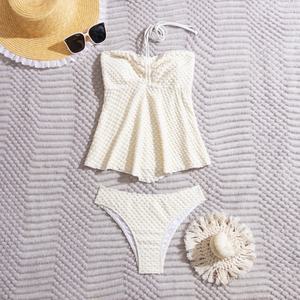 Maillot de bain 2 pièces pour femme, style bandeau torsadé sans bretelles, coupe coquine, uni, à lacets, avec logo 3D personnalisé, faible MOQ, échantillon gratuit - Product Image 6