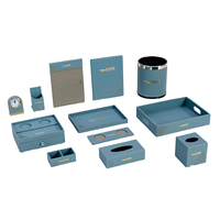 Ensemble d'articles de toilette de luxe personnalisés en cuir pour hôtel, accessoires de chambre d'hôtel en similicuir, boîte à fournitures hôtelières, plateau et boîte à mouchoirs