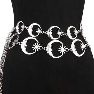 Cadena de cintura Moon de aleación de zinc, estilo punk, para uso diario, color plateado, diseño de una sola vuelta, accesorio de joyería de moda - Product Image 1