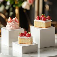 Ensemble de 3 supports à gâteaux en acrylique blanc de 3 mm, carrés, à fond creux, pour présentation de nourriture, gâteaux, desserts, buffet, traiteur