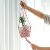 Panier suspendu en corde de coton tissé à la main, porte-plante en macramé, pot rond pour plantes, décoration de jardin intérieur et extérieur