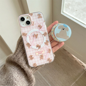 Funda Magnética con Diseño de Perro a Cuadros Rosa para iPhone 16 Pro Max 15 14 13, Doble Capa, Linda, para Mujer - Product Image 4