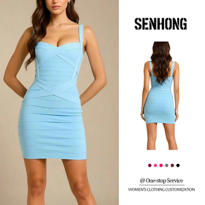 Abito Mini Aderente con Spalline Sottili Azzurro, Vestito da Club con Scollo a V, Design Elegante e Morbido, Abiti da Donna Personalizzati all'Ingrosso - Product Image 1