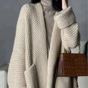 2024 Design Luxury Cashmere Cardigan Korean Knit Long Women Sweater Fashion Casual Modern