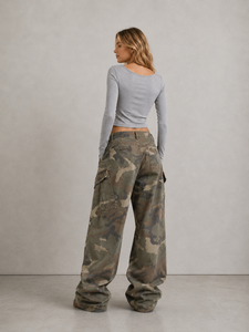 Jeans a Gamba Larga <span class=keywords><strong>con</strong></span> Motivi Retrò e <span class=keywords><strong>Tasche</strong></span> Funzionali, <span class=keywords><strong>Pantaloni</strong></span> Cargo in Denim Comodi per Esplorazioni all'Aperto da <span class=keywords><strong>Donna</strong></span> - Product Image 3