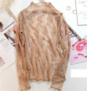 Women <strong>Net</strong> Gauze Bottoming Shirt Long-sleeved Versatile Lady Inside Lace Shirt Female Temperament <strong>Top</strong> - Product Image 5