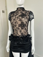 Robe en cachemire à manches courtes, col rond, dentelle florale, style européen et américain, nouvelle collection, très tendance, modèle SB4021