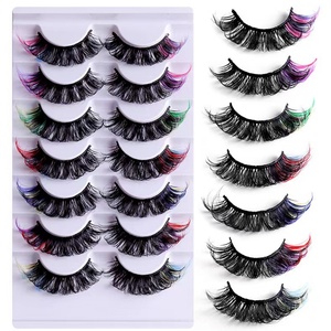 Pinky leem Meilleures ventes de faux cils Cils synthétiques 25mm Faux cils en vison 5d 3D Couleur Soie 7 paires Fournisseur de cils en bande - Product Image 1
