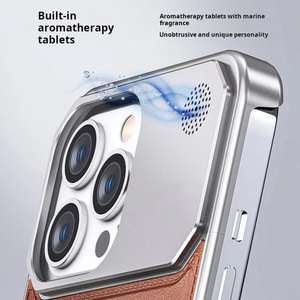 <span class=keywords><strong>Coque</strong></span> de téléphone magnétique en <span class=keywords><strong>cuir</strong></span> d'aluminium 2in1 pour <span class=keywords><strong>iPhone</strong></span> 13 14 15 Pro Max <span class=keywords><strong>coque</strong></span> d'aromathérapie sans cadre en métal housse antichoc - Product Image 4