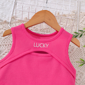 Export Girls Casual Vest Shorts Suit for Spring Summer New Waffle Design Small Medium-Sized Knitted Fabric Tz1333-D - Product Image 3