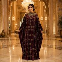Robe Abaya à Paillettes, Coupe Ample, Col Rond, Longueur Ras du Sol, Doublure en Modal, Manches Chauve-Souris Brodé, Robe Kaftan Perlée pour Mariage