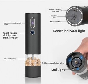 Moulin à <span class=keywords><strong>poivre</strong></span> et à sel de mer électrique à détection de gravité, automatique, en alliage d'aluminium et en plastique, pour poudre de <span class=keywords><strong>poivre</strong></span> du Sichuan - Product Image 4
