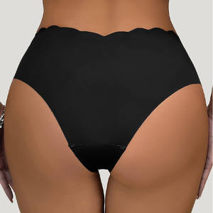 女式透气冰丝波浪边设计中腰薄型内裤高品质女士纯色无缝波浪剪裁内衣 - Product Image 4