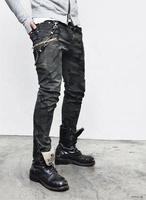 Jeans skinny cargo en denim pour homme, effet nuage foncé enduit de cire