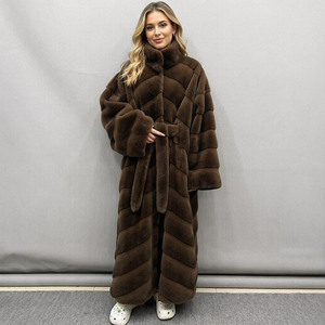 Jancoco - Abrigo Largo <span class=keywords><strong>de</strong></span> Piel Sintética con Cuello <span class=keywords><strong>de</strong></span> Embudo y Cinturón para Mujer, Diseño Chevron, para Otoño e <span class=keywords><strong>Invierno</strong></span> - Product Image 1
