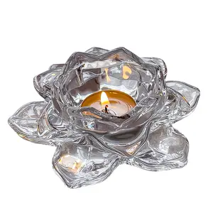 Tempat lilin teratai kaca kristal tempat lilin transparan tempat lilin lampu teratai romantis aksesoris rumah ornamen kerajinan