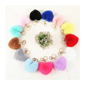 Leuke Meisje Pluizige Pluche Sleutelhanger Furry Faux Fur Hart Pom Pom Bont Sleutelhangers Voor Lipgloss