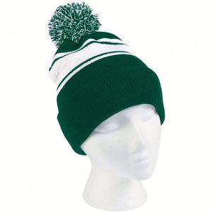 Gorro de Invierno Personalizado con Logotipo para Niños y Adultos, Diseño Moderno de Dos Tonos con Rayas Acordonadas, Tejido Acrílico, Bonito Pompón, Cierre Elástico - Product Image 5