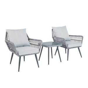 Ensemble bistro d'extérieur Meubles de patio en corde Balcon Groupe de sièges pour 2 personnes avec coussins Ensembles de conversation pour le jardin - Product Image 6