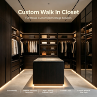 Armoire dressing moderne haut de gamme sur mesure avec îlot central et porte vitrée pour maison, villa, appartement