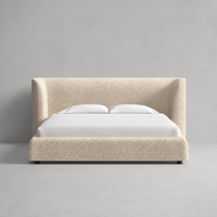 Lit capitonné incurvé de luxe moderne - Cadre de lit King Size en tissu bouclé haut de gamme pour villas et hôtels de prestige