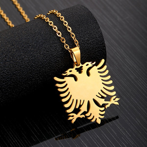 Mode Acier Inoxydable Albanie Aigle Drapeau Collier Plaqué Or 18K Personnalisé <span class=keywords><strong>la</strong></span> <span class=keywords><strong>République</strong></span> d'Albanie Drapeau Carte Pendentif Collier - Product Image 2