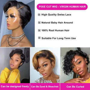 Peluca de <span class=keywords><strong>Cabello</strong></span> Remy Brasileño 100% Liso para Corte Pixie, Peluca Bob Corta con Encaje Transparente HD 13x4 para Mujeres con Gorro Pequeño - Product Image 5
