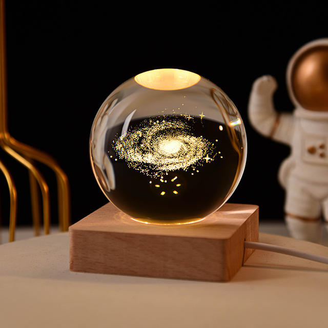 Factory Wholesale 3D Laser Engraved Solar System Crystal Ball Personalized with UV Printed Logo Love Theme LED Base Included