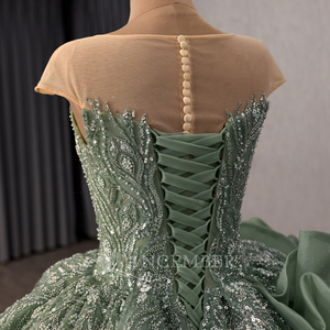 251131 Unique Green Sequined Beading Appliques Lace Crystal <b>Ruffle</b> Natural Waistline Quinceanera Party Ball Gown Women's <b>Dress</b> - Product Image 6