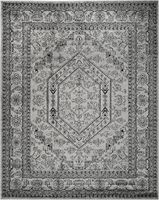 200x300cm Großer Teppich - Silber & Schwarz Orientalisches Medaillon-Muster, Polypropylen Kurzflor-Teppich, Nicht-Haarender & Pflegeleichter Teppich