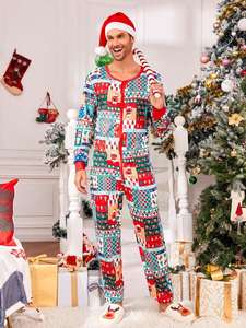 Mono para dormir <span class=keywords><strong>con</strong></span> <span class=keywords><strong>cremallera</strong></span> y estampado navideño para <span class=keywords><strong>hombre</strong></span>, pijamas navideños de bambú para adultos, monos para mujer, pijama de algodón para chico - Product Image 3