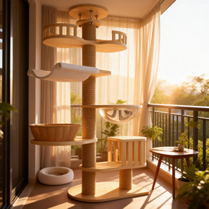 Produsen Grosir Pohon Panjat Kucing Mewah Modern dari Kayu Sisal Ramah Lingkungan dengan 4+ Tingkat Ketinggian yang Dapat Disesuaikan - Product Image 2