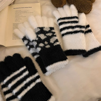 Mitaines tactiles rayées noir et blanc style dessin animé pour femme, imprimé léopard, chaudes, épaisses, tricotées, de luxe, pour l'hiver