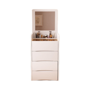 Flip Top <b>Vanity</b> <b>Table</b> Modern Minimalist Creamy Finish Multi Functional Makeup Mirror Integrated Storage Cabinet Bedroom Use - Product Image 5