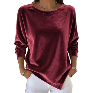 Nuova Collezione Invernale 2025: <span class=keywords><strong>Top</strong></span> da Donna in Velluto Morbido a Maniche Lunghe, Girocollo, Tinta Unita, Stile Casual - Ideale per l'Europa e gli Stati Uniti - Product Image 5